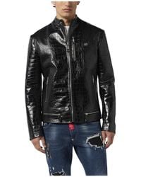 Philipp Plein - Jassen ,Zwart ,Leer Leather Moto Jacket Cocco - Lyst
