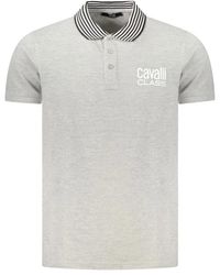 Roberto Cavalli - Tops ,Wit ,Katoen Grijze Katoenen Poloshirt Met Print - Lyst