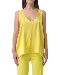 Pinko - Tops ,Geel ,Satijn Gele Mouwloze Top Met Satijnen Afwerking - Lyst