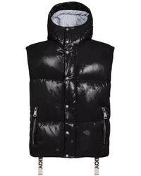 Khrisjoy - Jassen ,Zwart ,Polyester Zwarte Puffer Bodywarmer Met Capuchon - Lyst
