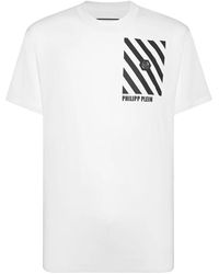 Philipp Plein - Tops ,Wit ,Katoen T-Shirt Met Ronde Hals En Strepen - Lyst