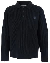 Maison Kitsuné - Fox Head Wool Ribbed Polo Sweater - Lyst