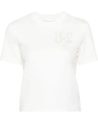 Palm Angels - Weiße t-shirts und polos mit gesticktem logo - Lyst