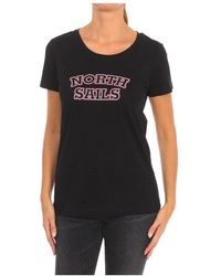 North Sails - Tops ,Zwart ,Katoen T-Shirt Met Korte Mouwen En Geribbelde Halslijn - Lyst