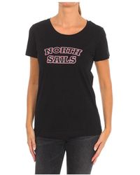 North Sails - Tops ,Zwart ,Katoen T-Shirt Met Korte Mouwen En Geribbelde Halslijn - Lyst