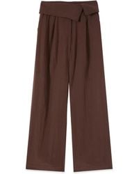 Oltre - Broeken ,Bruin ,Nylon Palazzo Broek Met Omgevouwen Tailleband - Lyst