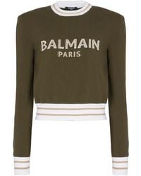 Balmain - Cropped wool jumper with logo,sweatshirts - Lyst