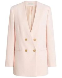 Alberta Ferretti - Jassen ,Roze ,Leer Double-Breasted Jas Met Gouden Knopen - Lyst