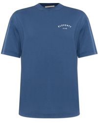 Eleventy - Tops ,Blauw ,Katoen T-Shirt Met Logo-Opdruk - Lyst