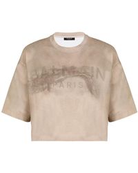 Balmain - T-shirt corta in cotone ecosostenibile con logo stampato - Lyst