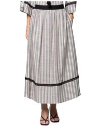 Kaos - Viscose En Linnen Gestreepte Rok - Lyst