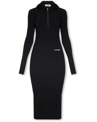 Jil Sander - Kleedjes ,Zwart ,Wol Hoodie Jurk - Lyst