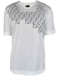 Fendi - Weiße baumwoll-t-shirt mit vichy-stoffapplikationen - Lyst