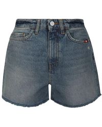 AMISH - Shorts de mezclilla con dobladillo deshilachado y logo bordado - Lyst