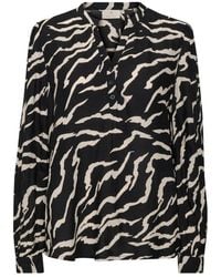 Kaffe - Overhemden ,Zwart ,Zebra Print Blouse Met V-Hals - Lyst