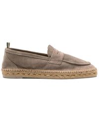 Castañer - Schoenen ,Grijs ,Suède Grijze Platte Loafers Met Gevlochten Zool - Lyst