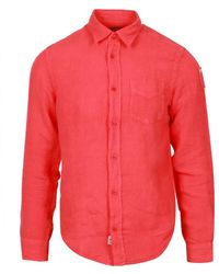 Blauer - Overhemden ,Rood ,Linnen Koraalrode Linnen Overhemd Met Lange Mouwen - Lyst