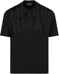 Emporio Armani - T-shirt nera a manica corta con logo ricamato - Lyst