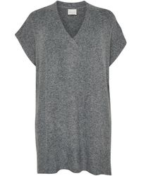 Kaffe - Truien & Vesten ,Grijs ,Donkergrijze Melange Gebreide Poncho Met Mouwen - Lyst