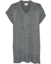 Kaffe - Truien & Vesten ,Grijs ,Donkergrijze Melange Gebreide Poncho Met Mouwen - Lyst
