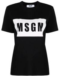 MSGM - Camiseta Negra Con Estampado De Logo, Mujer, Talla - Lyst