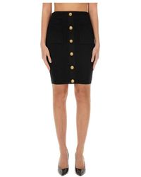 Balmain - Rokken ,Zwart ,Leer Vichy Gebreide Knie Rok Met Knopen - Lyst