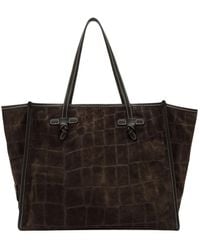 Gianni Chiarini - Braune Wildleder-Shopper-Tasche Mit Krokodil-Print - Lyst