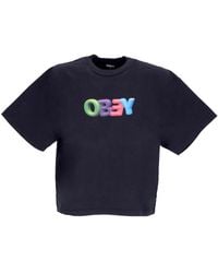 Obey - Zwarte Crop Tee Met Logo Print - Lyst