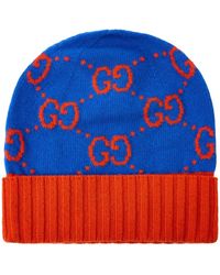 Gucci - Accessoires ,Blauw ,Wol Gg Monogram Wol Beanie - Lyst