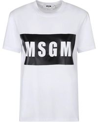 MSGM - Tops ,Wit ,Katoen Wit Katoenen T-Shirt Met Logo - Lyst
