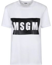 MSGM - Tops ,Wit ,Katoen Wit Katoenen T-Shirt Met Logo - Lyst
