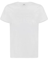 Elisabetta Franchi - Tops ,Wit ,Katoen Jersey T-Shirt Met Geborduurd Logo - Lyst