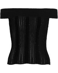 Balmain - Truien & Vesten ,Zwart ,Polyester Off-The-Shoulder Glitter Knit Top - Lyst