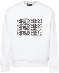 Emporio Armani - Felpa bianca in cotone stretch da uomo con logo ricamato e grafica aquila - Lyst