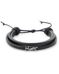 Saint Laurent - Schwarzes Leder Cassandre Logo Armband - Lyst