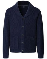 Hackett - Truien & Vesten ,Blauw ,Wol Merino Wool Ribbed Shawl Cardigan - Lyst