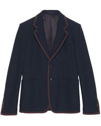 Gucci - Blazer in cotone blu navy con profilo web-stripe - Lyst