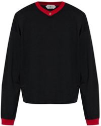 Versace - Tops ,Zwart ,Katoen Stretch Katoen-Jersey Shirt Met Lange Mouwen - Lyst