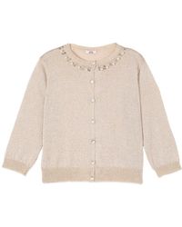 Oltre - Truien & Vesten ,Geel ,Nylon Lurex Cardigan Met Juweelborduurwerk - Lyst