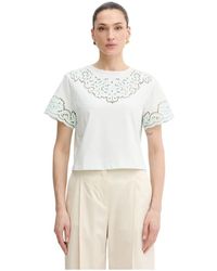 Twinset - Tops ,Blauw ,Katoen T-Shirt Met Kanten Details - Lyst