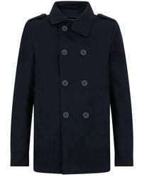Herno - Jassen ,Blauw ,Wol Double-Breasted Jacket - Lyst