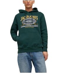 Jack & Jones - Hoodies & Sweatvesten ,Groen ,Katoen Hoodie Met Logoprint - Lyst