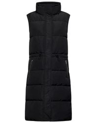 Silvian Heach - Jassen ,Zwart ,Polyester Lang Gewatteerd Vest Met Riem - Lyst