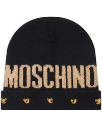 Moschino - Cappello nero in lana con logo ricamato - Lyst