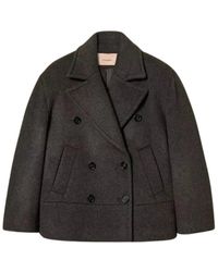 Twinset - Jassen ,Grijs ,Wol Caban Jas - Lyst