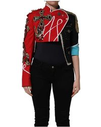 Dolce & Gabbana - Asymmetrische Versierde Juweel Cropped Jas - Lyst