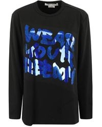 Comme des Garçons - Tops ,Zwart ,Polyester Glitter Print T-Shirt Met Lange Mouwen - Lyst