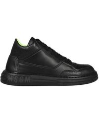 MSGM - Schoenen ,Zwart ,Leer Sneakers Met Ronde Neus En Veters - Lyst