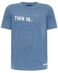 DSquared² - Tops ,Blauw ,Katoen Logo T-Shirt - Lyst