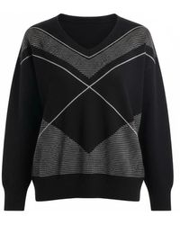 D.exterior - V-Hals Gebreide Trui Met Intarsia En Strassdetails - Lyst
